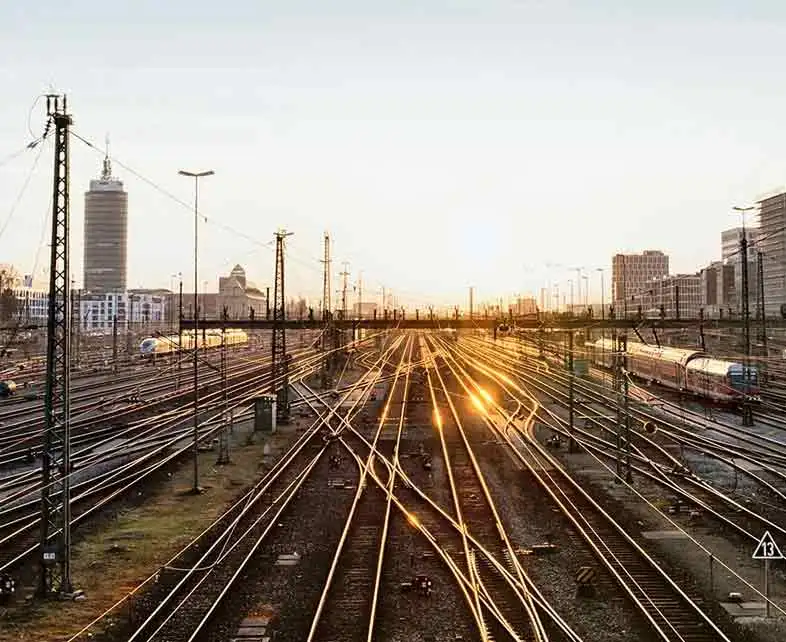 Railroad tracks at sunset